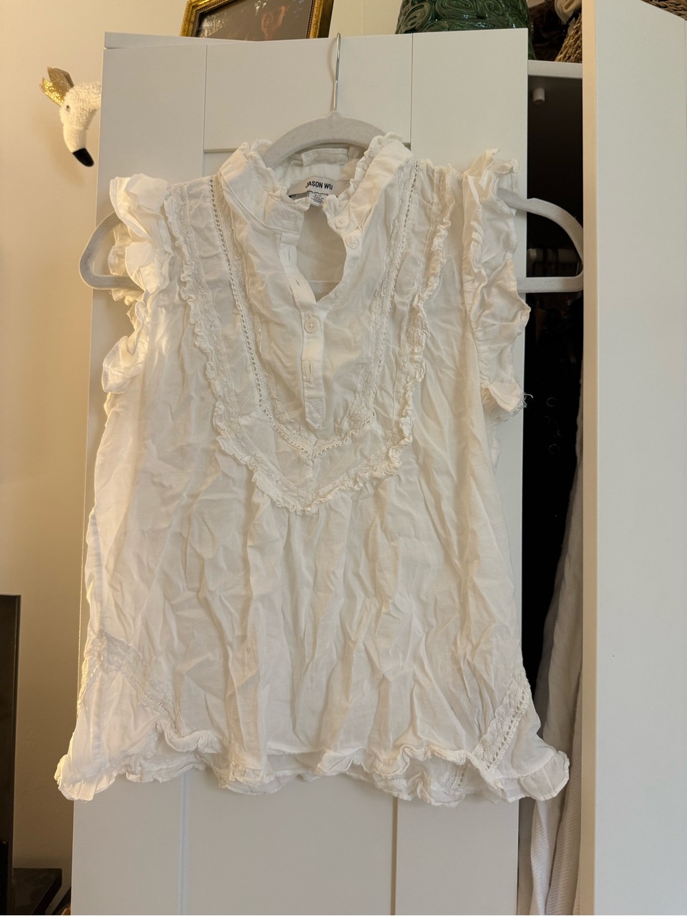 Jason Wu White Ruffled Cotton Camisole Top